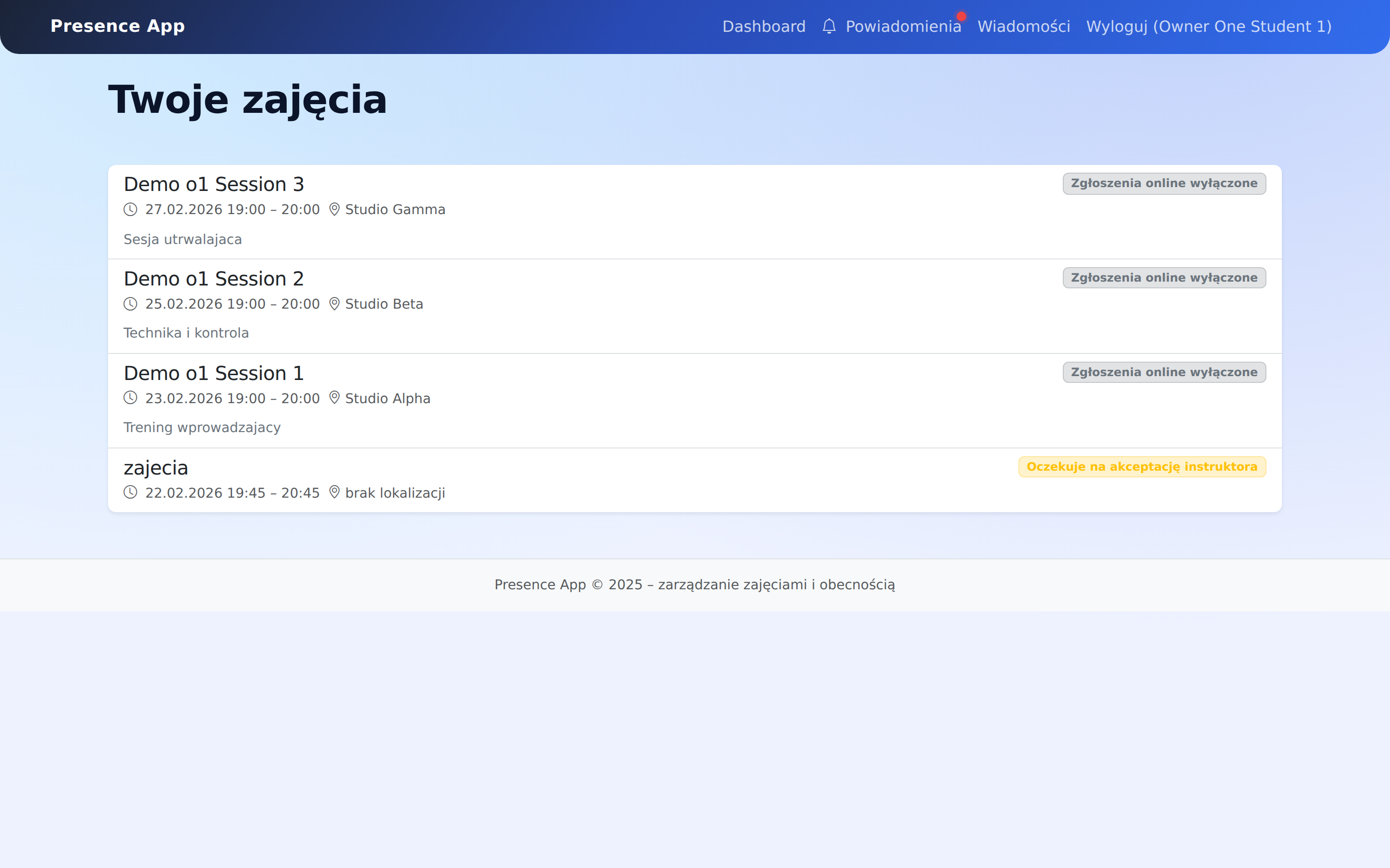 Moje zajęcia