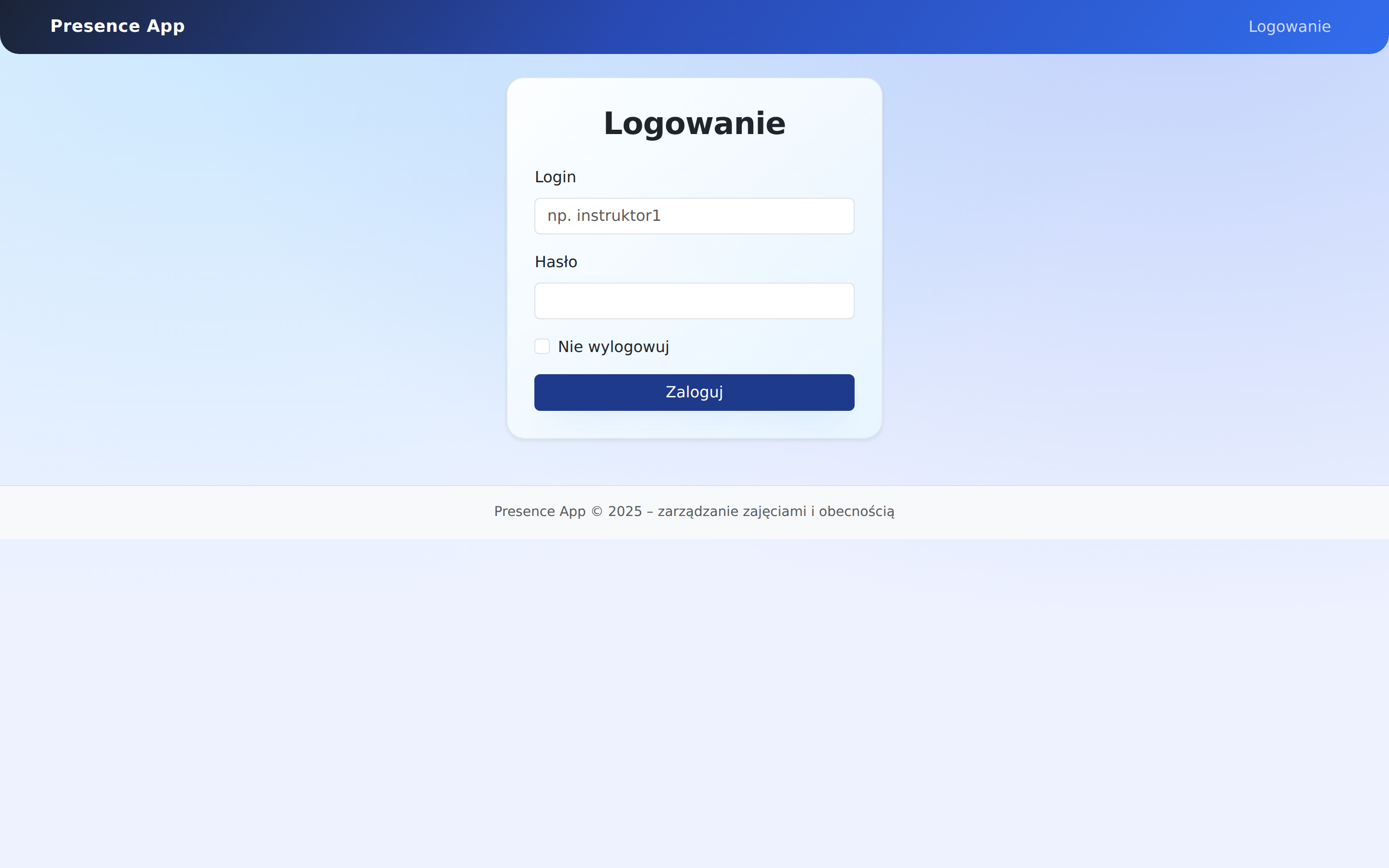Ekran logowania