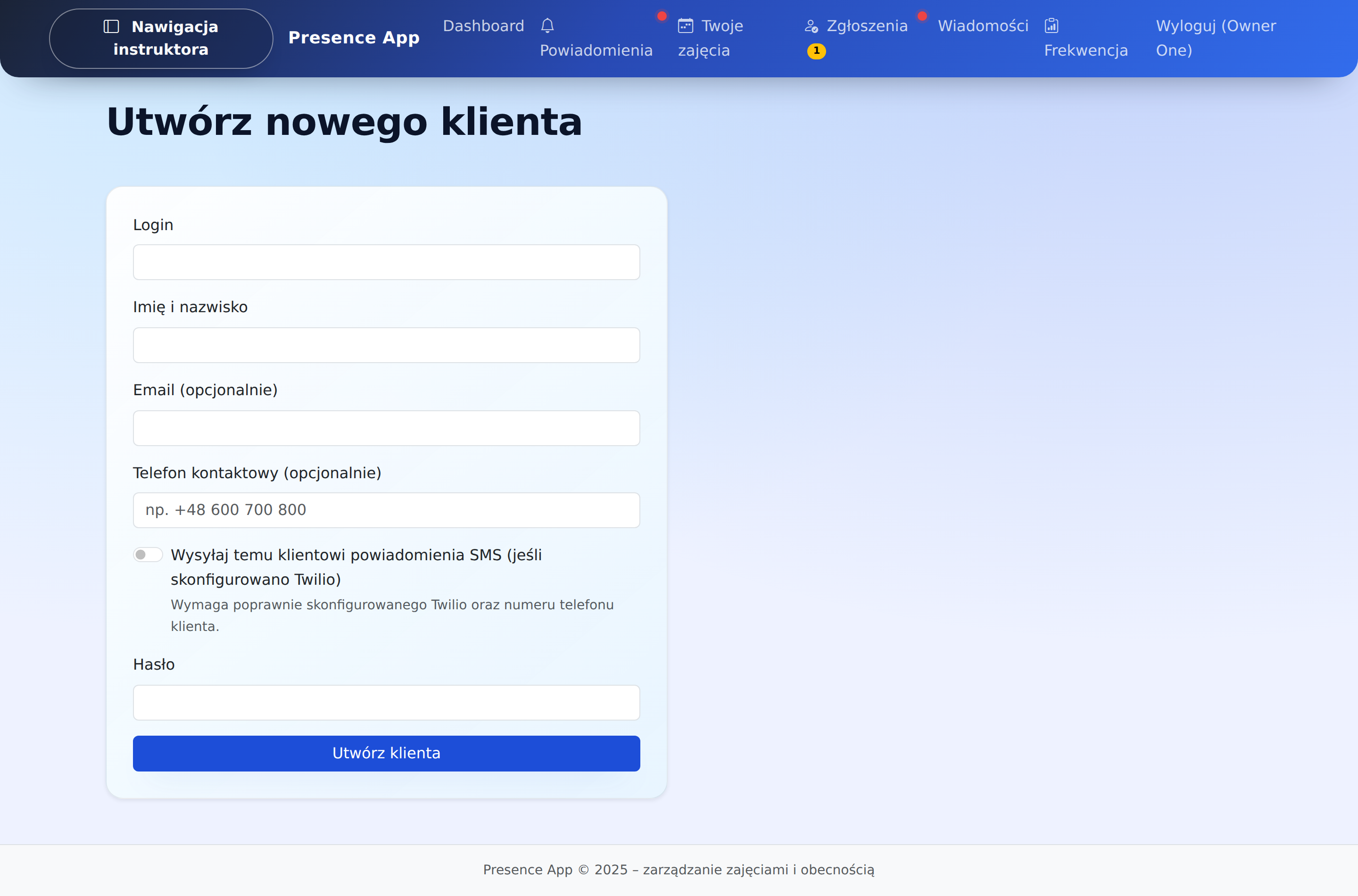 Tworzenie klienta